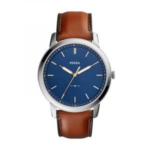 Fossil armbåndsur NEUTRA med blå skive og brun læderrem
