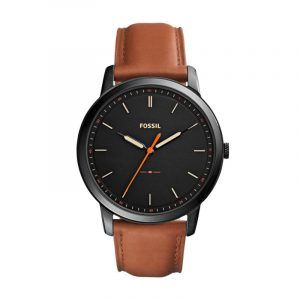 Fossil armbåndsur THE MINIMALIST med brun rem og sort skive