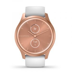 Garmin Vivomove Style smartwatch armbåndsur i rosaguldfarvet aluminium med hvid silikonerem