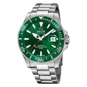 JAGUAR Diver automatic armbåndsur i stål med grøn skive