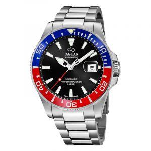 JAGUAR Diver automatic armbåndsur i stål med sort blå/rød skive