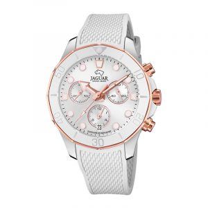 Jaguar Lady Diver Chronograph dameur i tofarvet rosa/stål med hvid gummirem