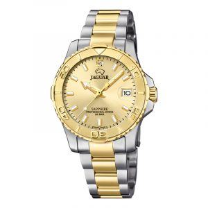 Jaguar Lady Diver armbåndsur i guldfarvet stål/stål med guld skive og cubic zirkonia