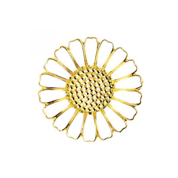 Lund Copenhagen Marguerit Broche Forgyldt med hvide blade 25 mm