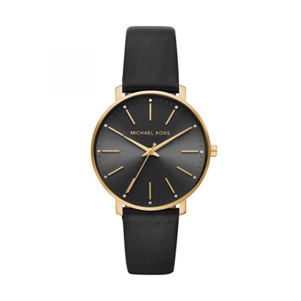 Michael Kors Pyper dameur i forgyldt stål med sort skive og sort rem