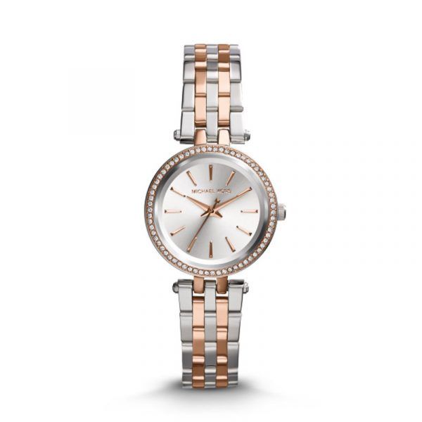 Michael Kors mini Darci dameur i stål/rose med lænke