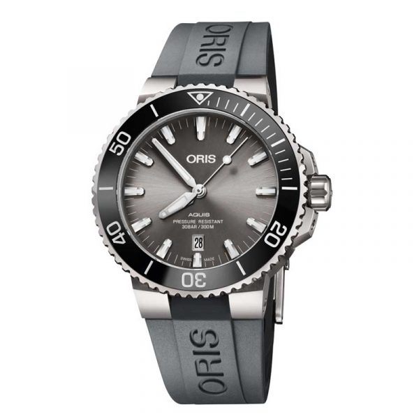 ORIS AQUIS DATE TITANIUM armbåndsur med grå skive og gummierem