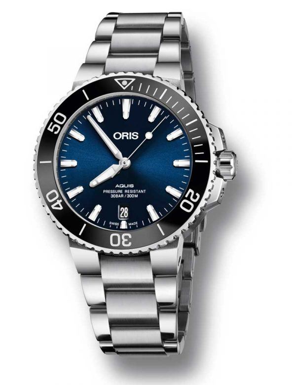 ORIS AQUIS DATE automatik armbåndsur Ø 39,5 mm med blå skive med lænke