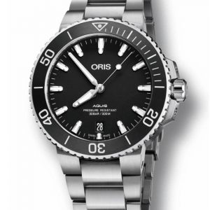 ORIS AQUIS DATE automatik armbåndsur Ø 39,5 mm med sort skive med lænke
