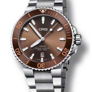 ORIS AQUIS DATE automatik armbåndsur med brun skive med lænke