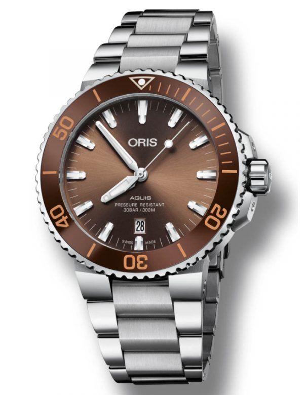 ORIS AQUIS DATE automatik armbåndsur med brun skive med lænke