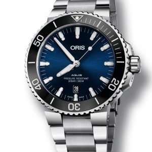 ORIS AQUIS DATE automatik armbåndsur med deep blue skive med lænke