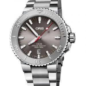 ORIS AQUIS DATE automatik armbåndsur med grå skive og lænke