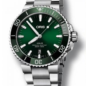 ORIS AQUIS DATE automatik armbåndsur med grøn skive med lænke