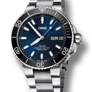 ORIS AQUIS DAY-DATE automatik armbåndsur med deep blue skive med lænke