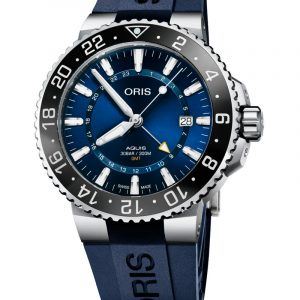 ORIS AQUIS GMT automatik armbåndsur med deep blue skive og gummirem
