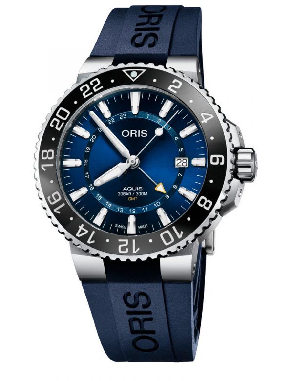 ORIS AQUIS GMT automatik armbåndsur med deep blue skive og gummirem