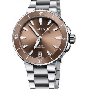 ORIS AQUIS LADY DATE automatik armbåndsur med brun skive og lænke