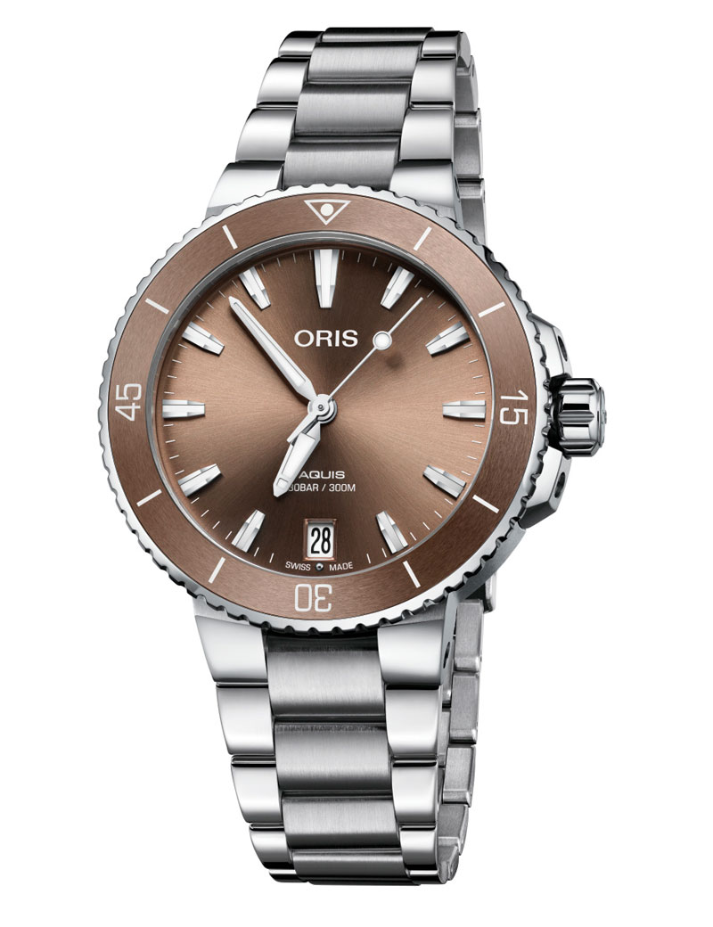 ORIS AQUIS LADY DATE automatik armb ndsur med brun skive og l nke