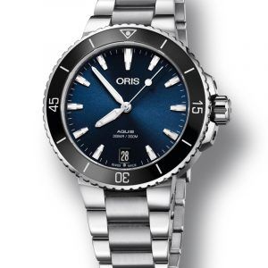 ORIS AQUIS LADY DATE automatik armbåndsur med deep blue skive og lænke