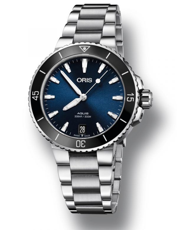 ORIS AQUIS LADY DATE automatik armbåndsur med deep blue skive og lænke