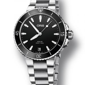 ORIS AQUIS LADY DATE automatik armbåndsur med sort skive og lænke