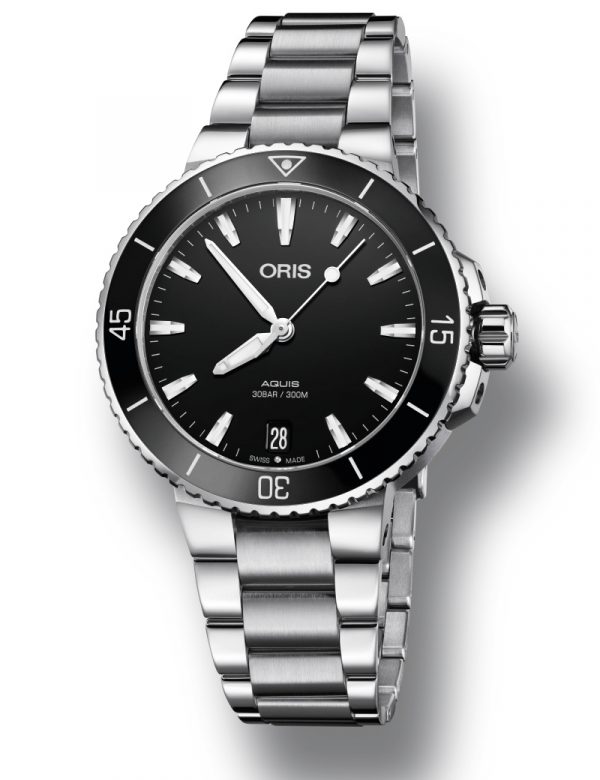 ORIS AQUIS LADY DATE automatik armbåndsur med sort skive og lænke