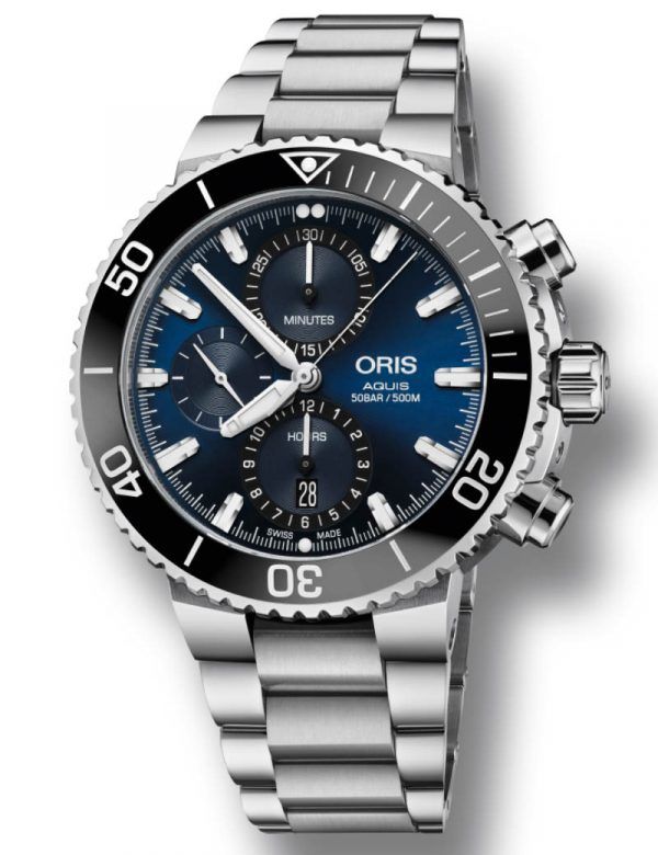 ORIS AQUIS chronograph automatik armbåndsur i deep blue skive med lænke