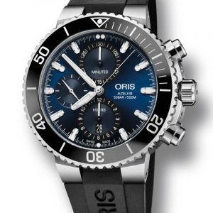 ORIS AQUIS chronograph automatik armbåndsur i deep blue skive med sort gummirem