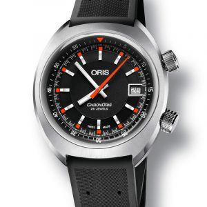 ORIS CHRONORIS DATE BLACK automatik armbåndsur i stål med sort skive og sort gummirem