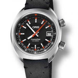 ORIS CHRONORIS DATE BLACK automatik armbåndsur i stål med sort skive og sort læderrem