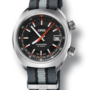 ORIS CHRONORIS DATE BLACK automatik armbåndsur i stål med sort skive og sort/grå tekstil rem