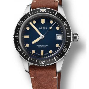 ORIS DIVERS HERRITAGE 65 36 MM automatik armbåndsur med blå skive med brun læderrem