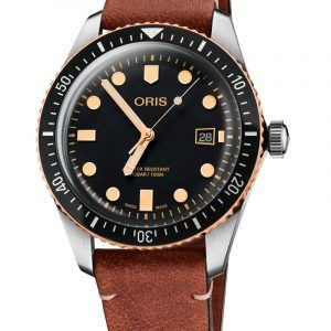 ORIS DIVERS HERRITAGE 65 BRONZE Ø 42 automatik armbåndsur med sort skive og brun læderrem