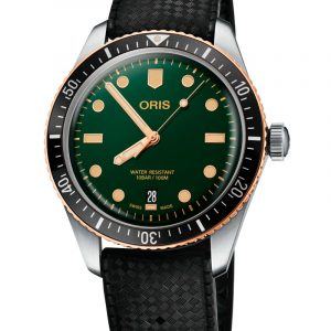 ORIS DIVERS HERRITAGE 65 BRONZE Ø40 automatik armbåndsur med grøn skive og sort gummirem