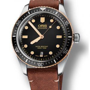 ORIS DIVERS HERRITAGE 65 BRONZE Ø40 automatik armbåndsur med sort skive med brun læderrem