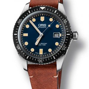 ORIS DIVERS HERRITAGE 65 BRONZE automatik armbåndsur Ø 42 med blå skive med mørkebrun læderrem