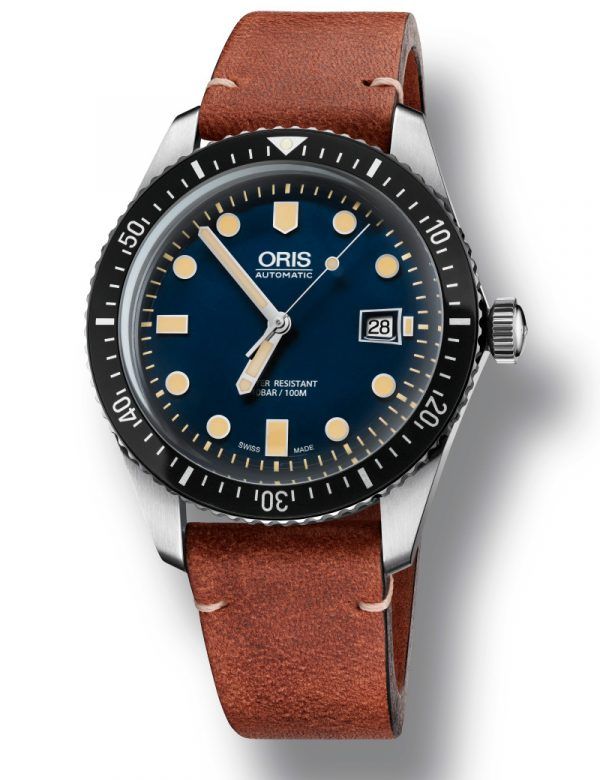 ORIS DIVERS HERRITAGE 65 BRONZE automatik armbåndsur Ø 42 med blå skive med mørkebrun læderrem