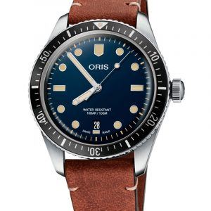 ORIS DIVERS HERRITAGE 65 Ø40 automatik armbåndsur med blå skive og brun læderrem