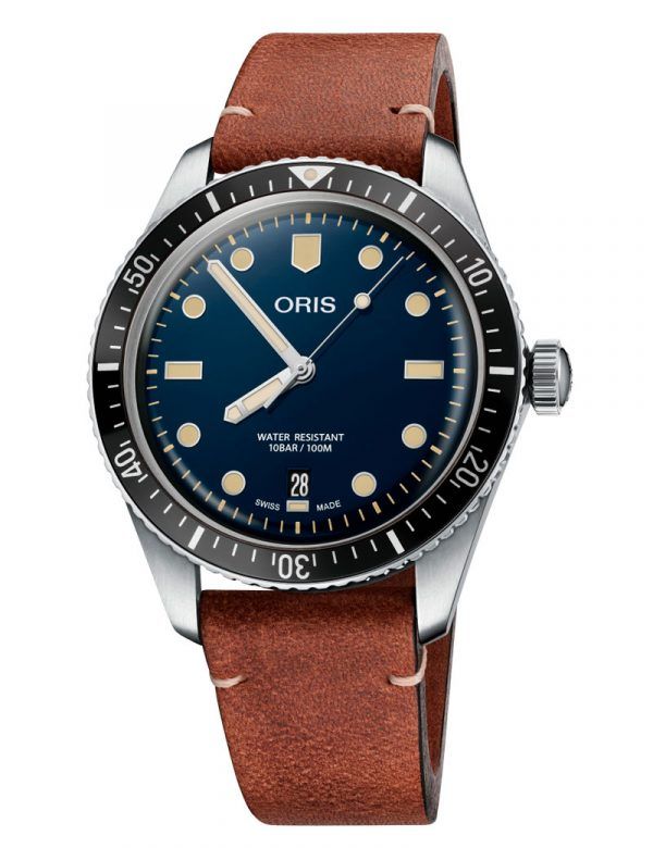ORIS DIVERS HERRITAGE 65 Ø40 automatik armbåndsur med blå skive og brun læderrem