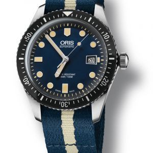ORIS DIVERS HERRITAGE 65 automatik armbåndsur med blå skive med blå/beige nylonrrem