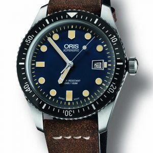 ORIS DIVERS HERRITAGE 65 automatik armbåndsur med blå skive med brun læderrem
