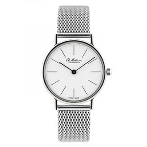 Ole Mathiesen Classic Ø28 mm armbåndsur hvid skive med stål lænke