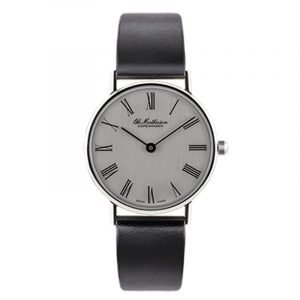 Ole Mathiesen Classic Ø28 mm armbåndsur, sølvfarvet skive med romertal