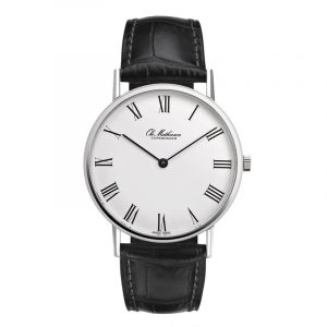 Ole Mathiesen Royal Marine Ø37 mm armbåndsur sølv skive med romertal, stål
