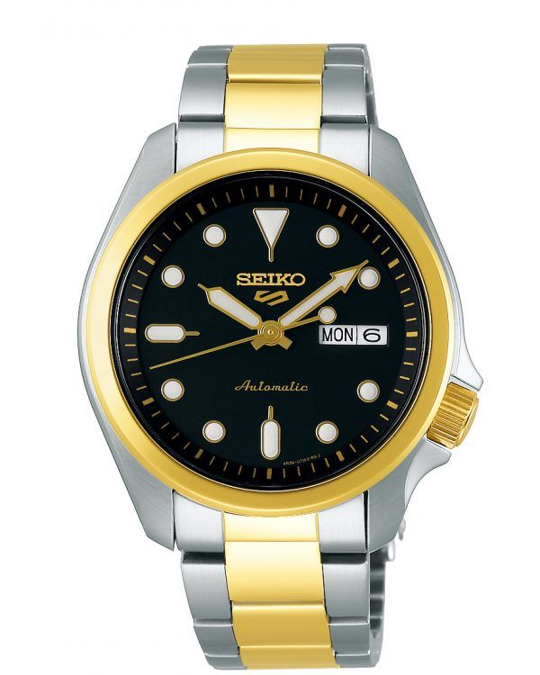 SEIKO 5 Sport herreur bicolour, sort urskive med lænke, automatic