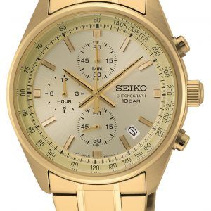 SEIKO chronograph double herreur gylden urskive med lænke