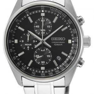 SEIKO chronograph herreur sort urskive med lænke