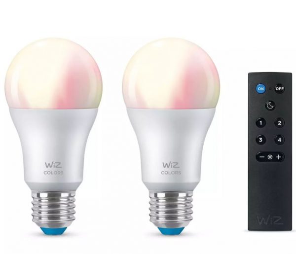 WiZ Smart LED-pærer E27 60W Color 2pk med fjernbetjening